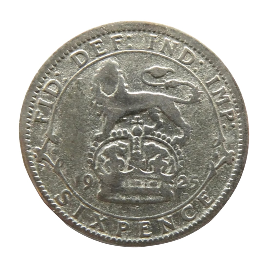 1925 UK Sixpence, King George V, .500 Silver Coin, Crowned Lion Reverse (1 of 2)