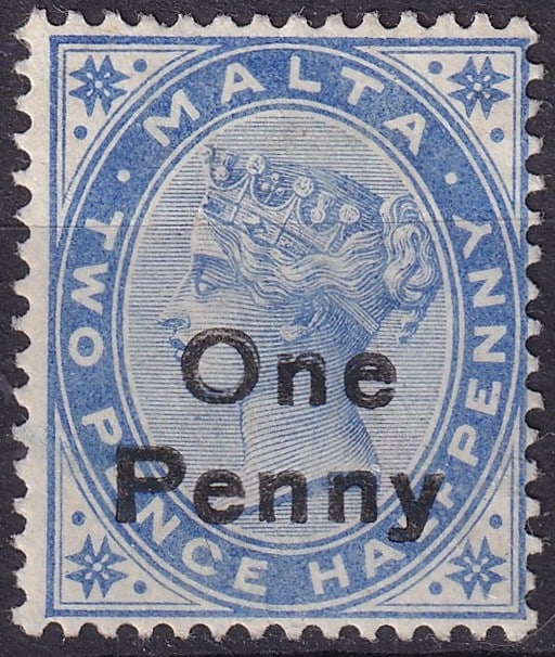 Malta 1902 Queen Victoria One Penny Overprint in Blue (1 of 2)