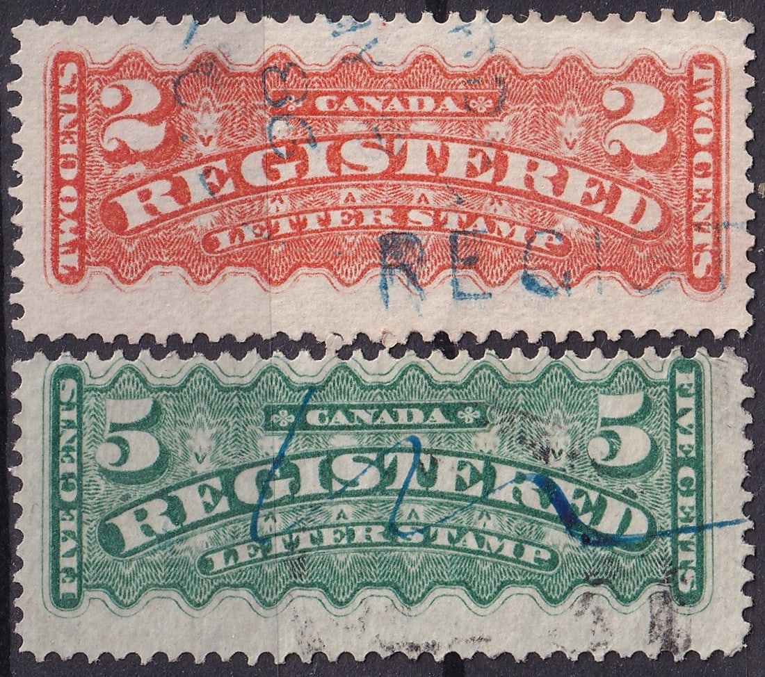1875 Canada Registration stamps Scott F1 and F2 two values (1 of 2)