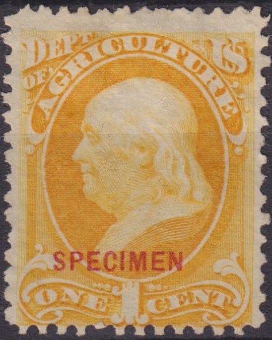 1879 Official SPECIMEN, Franklin 1c Agriculture Dept, Scott O94 (1 of 2)