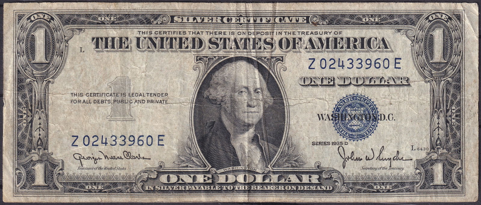 1935D United States $1 Silver Certificate – George Washington (Fr.1607 / Series 1935D) (1 of 2)