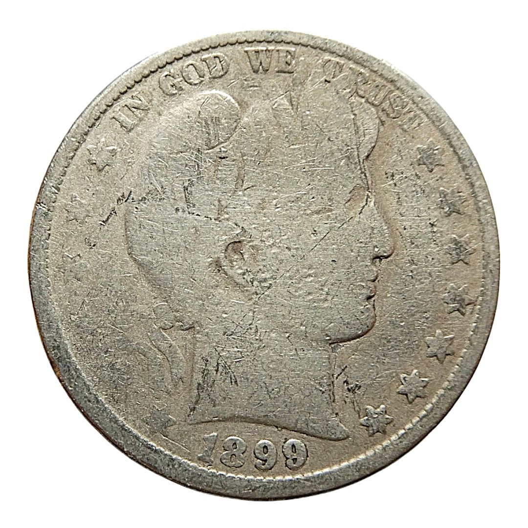 USA 50 Cents 1899-D, Barber Half Dollar, Silver Coin, Denver Mint (1 of 2)