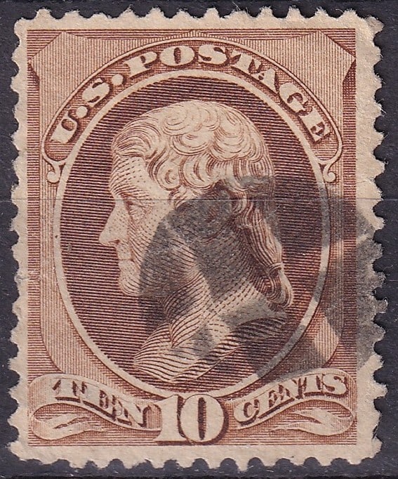 1873 U.S. Jefferson Issue, brown 10 cent H cancel, Lincoln III" Scott 161 (1 of 2)