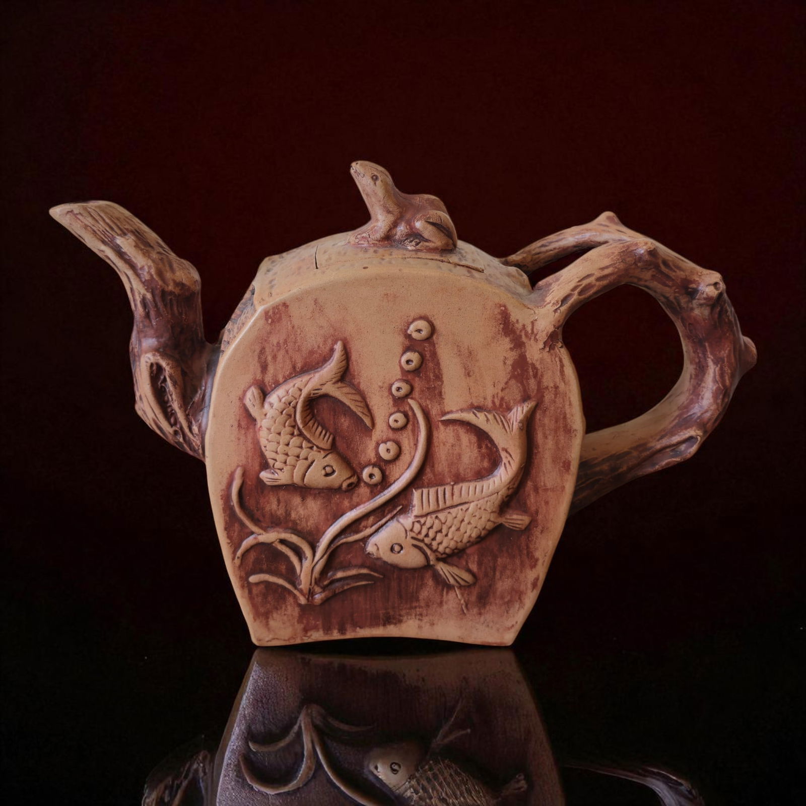 Large Chinese Yixing Stoneware Teapot with Frog Finial, Qing Dynasty (1 of 15)