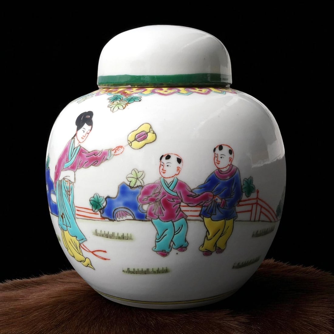 Republic Period Chinese Famille Rose Jar with Children Motif, Marked (1 of 12)