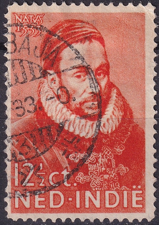 Netherlands Indies 1933 Prince William I Anniversary Scott NL-IN 163: Issued on April 19, 1933, this commemorative 12½ cent orange stamp from the Netherlands Indies honors the 350th anniversary of Prince William I of Orange, the founding father of Dutch independe
