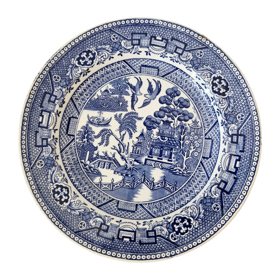 Rorstrand Blue Willow Plate, Sweden ca. 19th Century, No. 3 Impressed Mark (1 of 5)