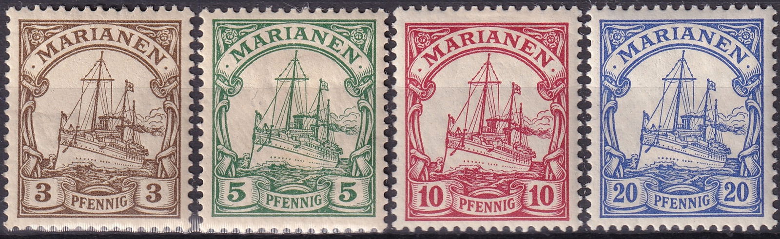 1901 German Mariana Islands Yacht Hohenzollern Scott 17 18 19 20 Set (1 of 2)