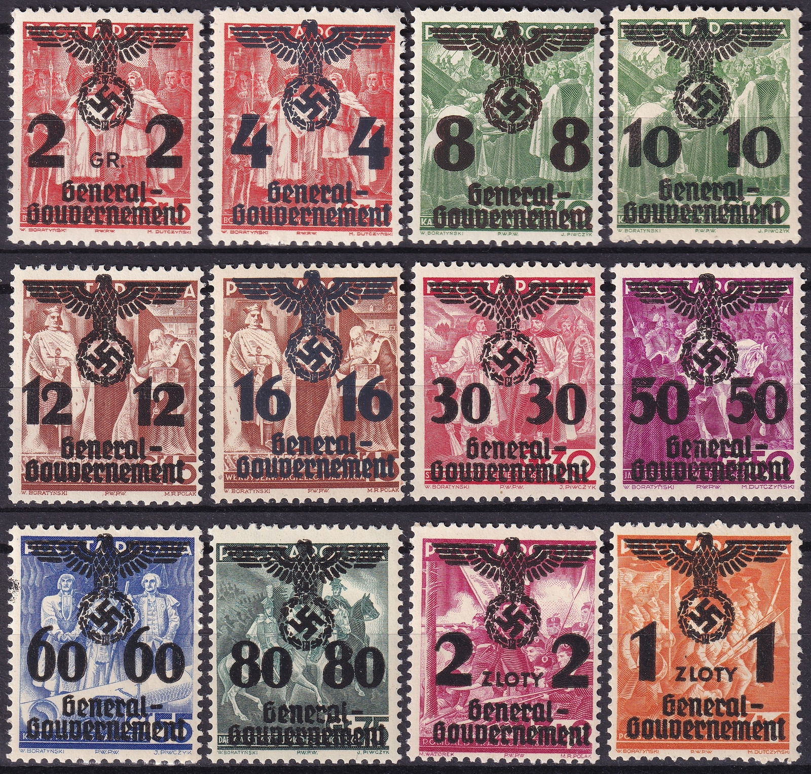 German occupation Poland 1940 Generalgouvernement Complete Overprint Set Mint Scott N33–N46 (1 of 2)