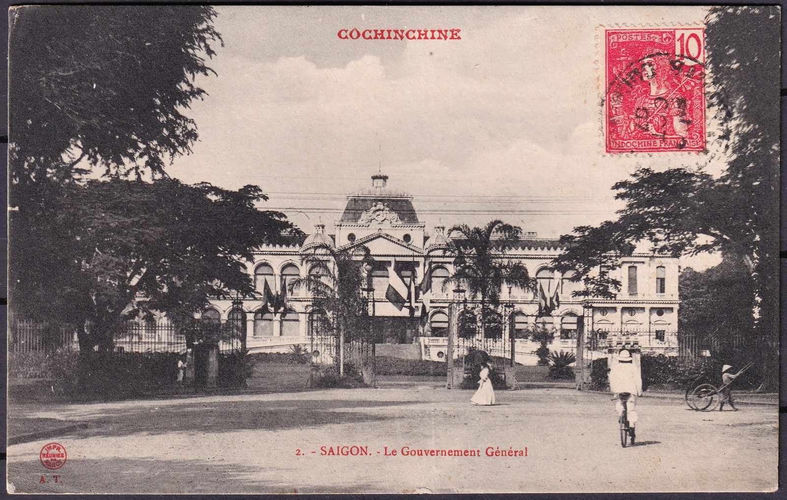1907 French Indochina colonial postcard Saigon Government General Scott 42: This superb early colonial postcard from French Indochina shows the imposing seat of the Government General in Saigon during the first decade of the twentieth century and is franked with the 1904 Indo