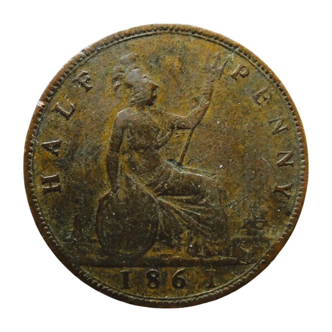 1861 United Kingdom Half Penny, Queen Victoria, Bronze Coin (1 of 2)