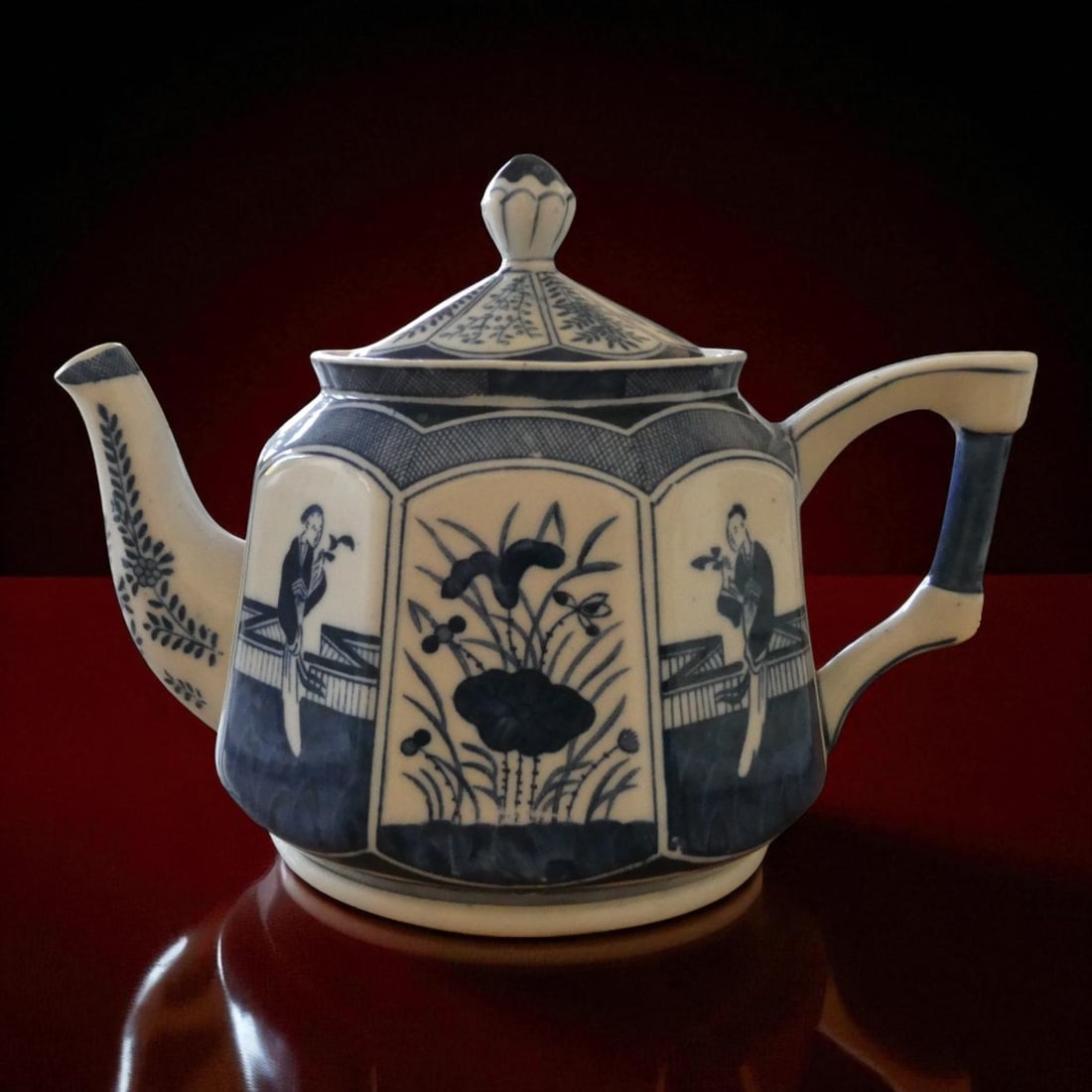 Blue and White European Chinoiserie Porcelain Teapot with Apocryphal Mark, c. 1860 (1 of 10)