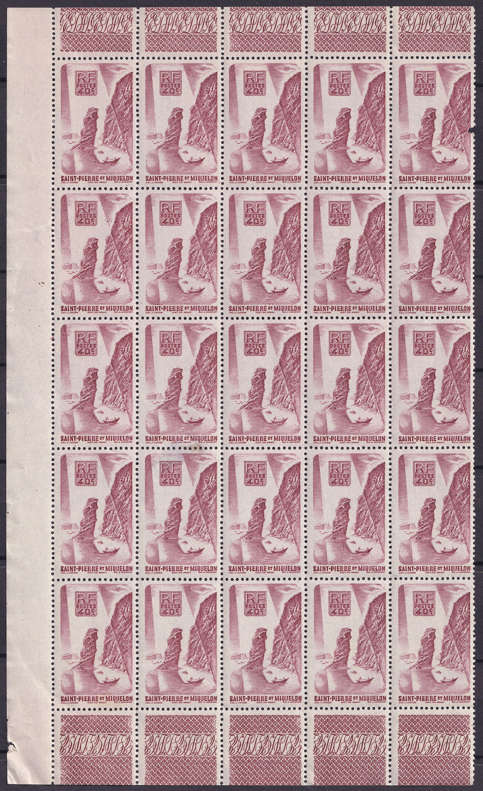 Saint Pierre Miquelon 1947 Scott 326 40c Coastal Cliffs Sheet MNH (1 of 2)