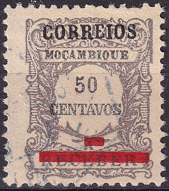 1929 Portuguese Mozambique Scott 247 50C Correios Typographic Issue VF: A fine very fine example of the 1929 Mozambique 50 Centavos definitive, printed in grey by typography and perforated 11½, measuring approximately 25 x 28 mm. Catalogued as Scott 247, Michel MZ