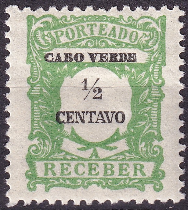 1921 Cape Verde Scott J21 ½c Postage Due Typographic Issue MNH: A fresh mint never hinged example of the 1921 Cape Verde ½ Centavo postage due issue, printed in yellow green and black by typography at Casa da Moeda de Portugal, perforation 11½, measu