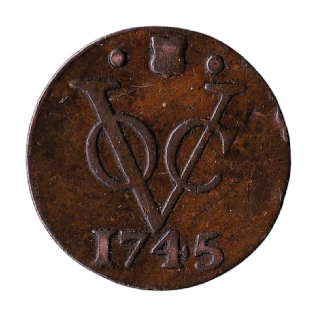 1745 Netherlands East Indies VOC 1 Duit Copper N7593 (1 of 2)