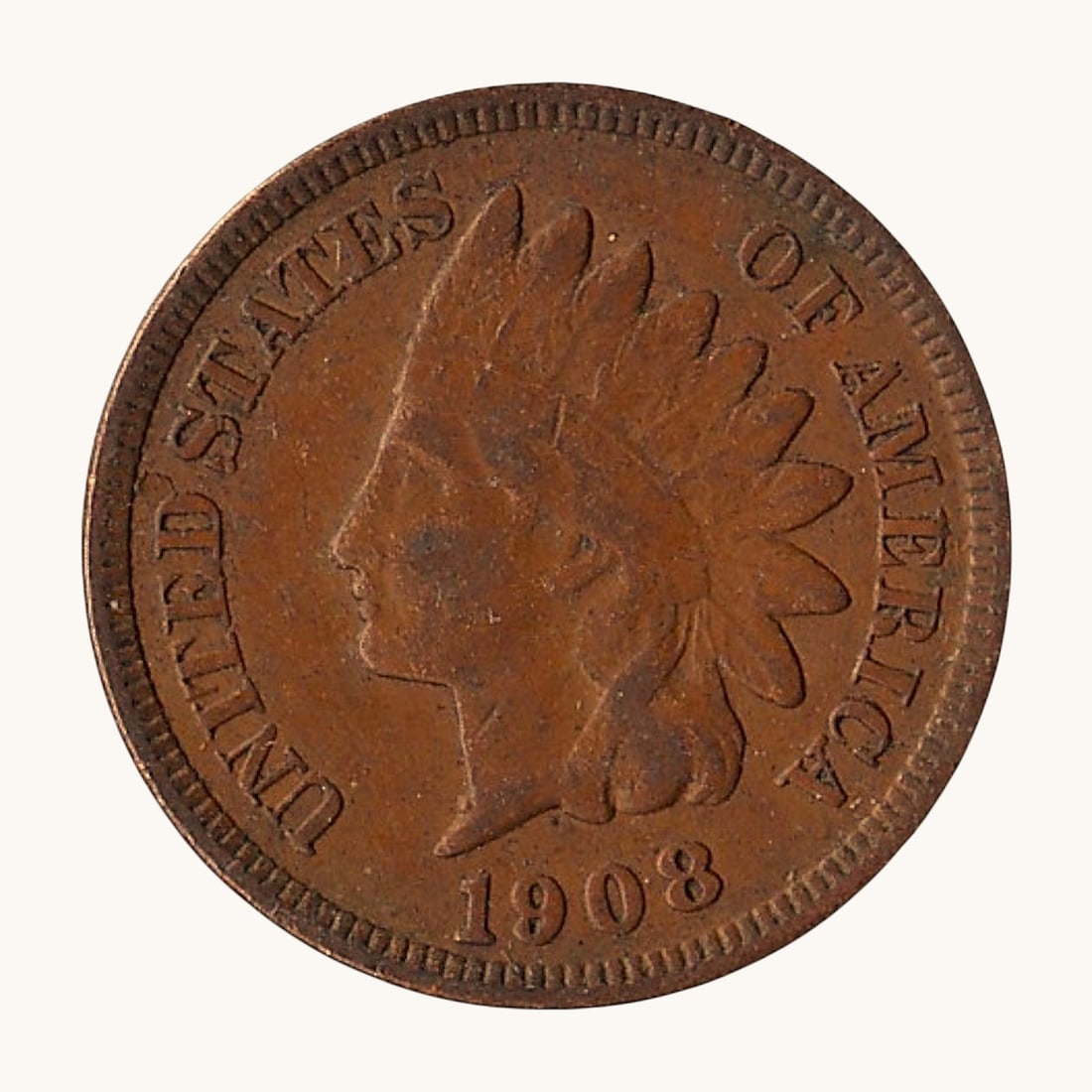 1908 USA 1 Cent Indian Head Bronze Coin KM#90a Colnect US-000016 (1 of 2)