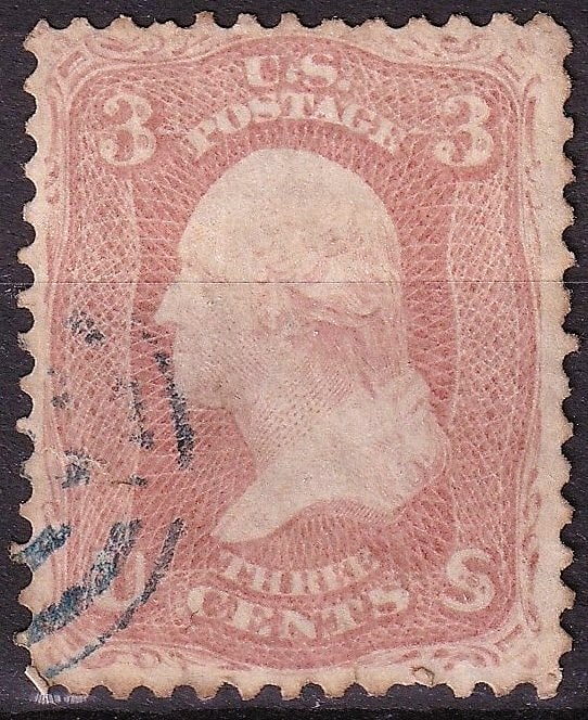 US 1861 3 cent Washington, rose, National Bank Note Co., Scott US 65 (1 of 2)