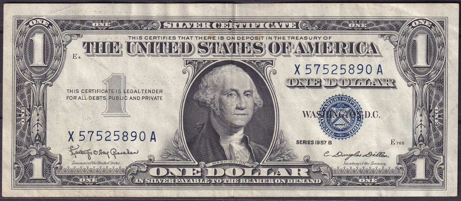 1957B USA $1 Silver Certificate Blue Seal Washington (1 of 2)