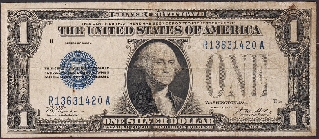 1928A USA $1 Silver Certificate – Washington Portrait, Blue Seal (1 of 2)