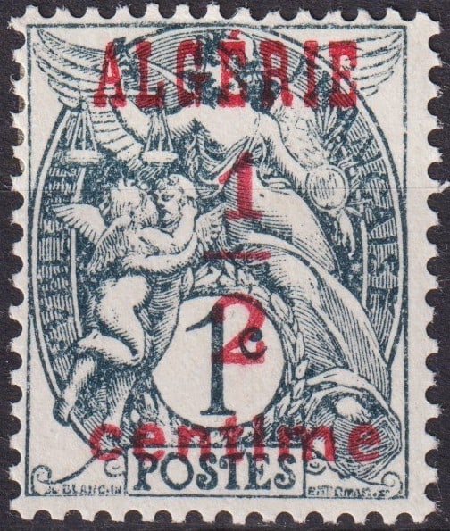 1924 Algeria ½c Type Blanc Overprint “ALGERIE?? Scott P1 DZ#1: This first issue of Algeria as a distinct colonial territory, listed as Scott P1 / Michel DZ 1, was released on 8 May 1924. The design is based on the celebrated Type Blanc series of France, created b