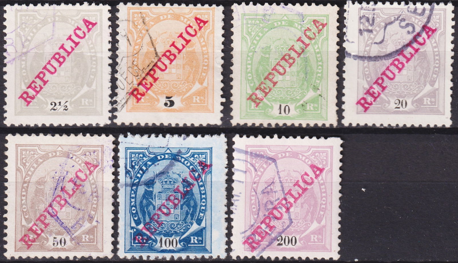Portuguese Scott 125-131 Mozambique Company 1911 Republica Overprints, Used (1 of 2)