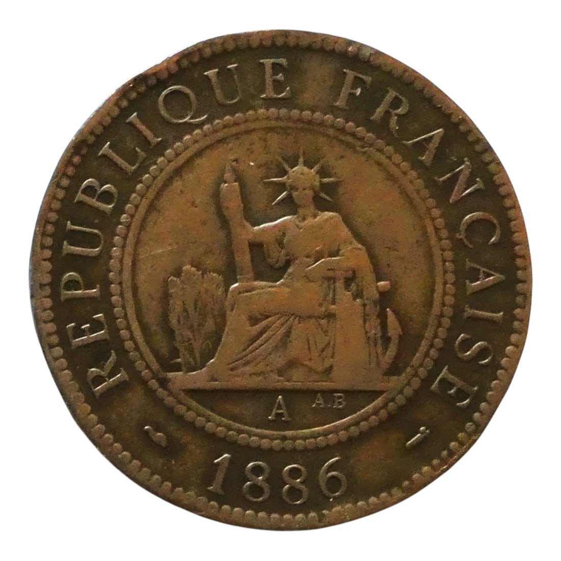 1886 French Indochina 1 Centime, Paris Mint, Bronze Coin (1 of 2)