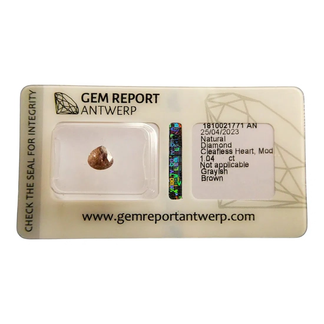 Natural Heart-Cut Diamond, Grayish Brown, Antwerp Certified, 1.04 ct: This fine Burmese spinel of 2.80 carats presents a captivating cushion cut that showcases the natural brilliance and fire of this highly sought-after gemstone. Originating from Burma (Myanmar), renown