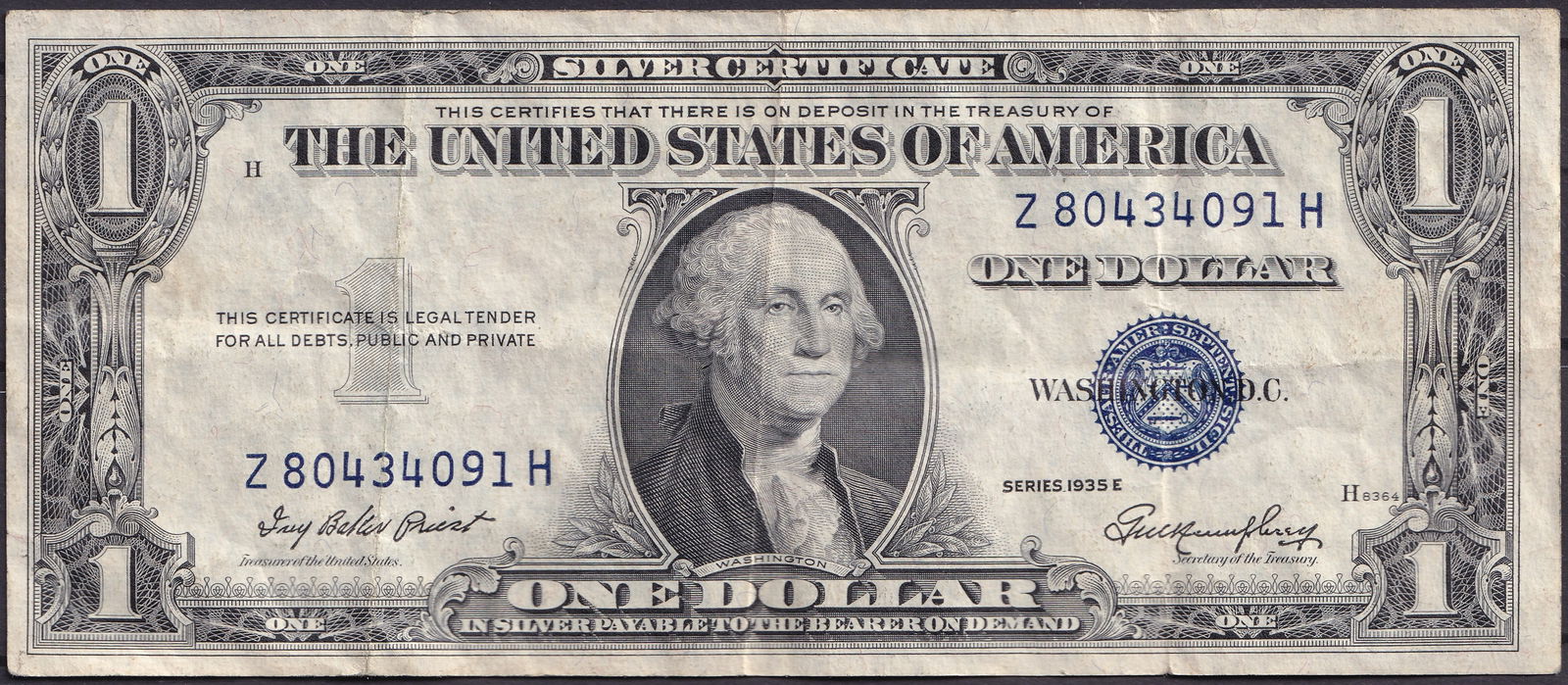 United States $1 Silver Certificate 1935E Blue Seal (1 of 2)