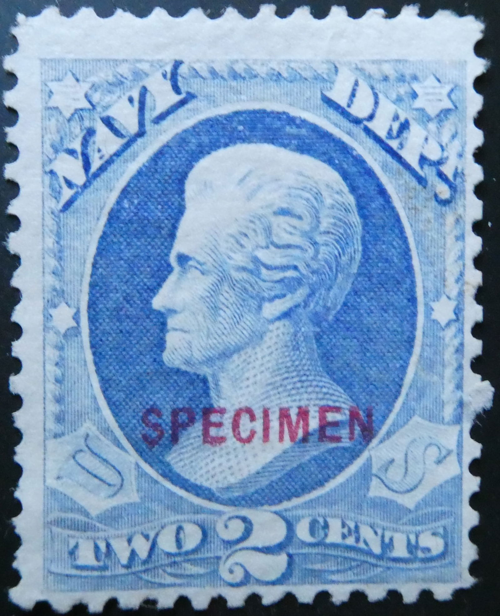 U.S. 1873 Navy Department 2c Blue, Specimen Overprint (1 of 2)