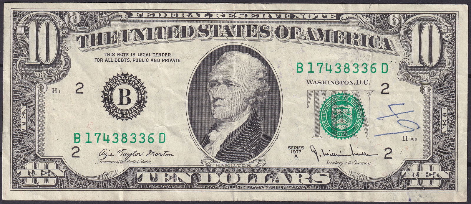 United States 1977A Ten Dollar Federal Reserve Note (1 of 2)