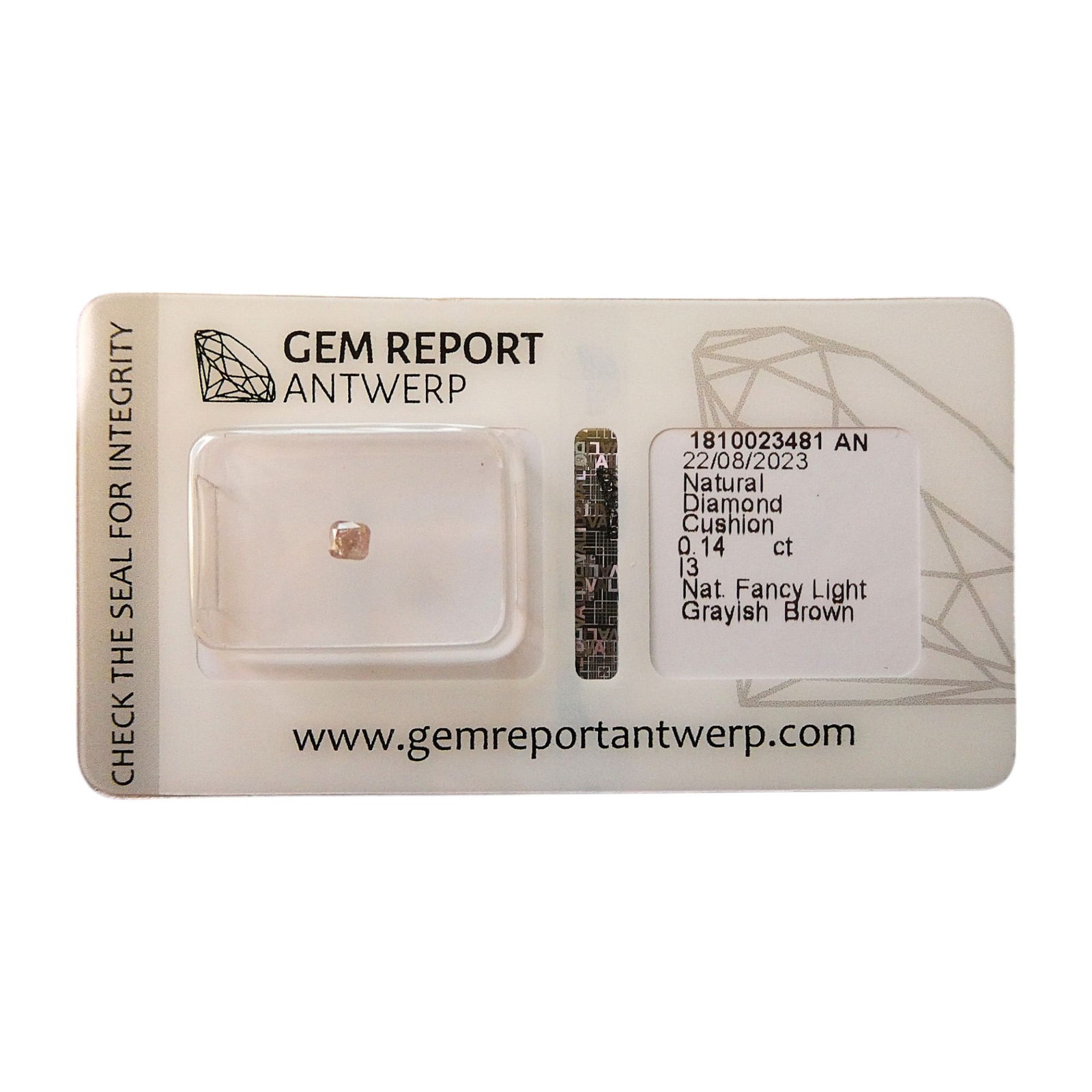 Natural 0.14 ct Cushion-Cut Fancy Light Grayish Brown Diamond, Antwerp (1 of 5)