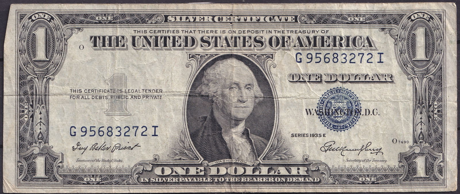 United States 1935E One Dollar Silver Certificate – Series G95683272I (1 of 2)