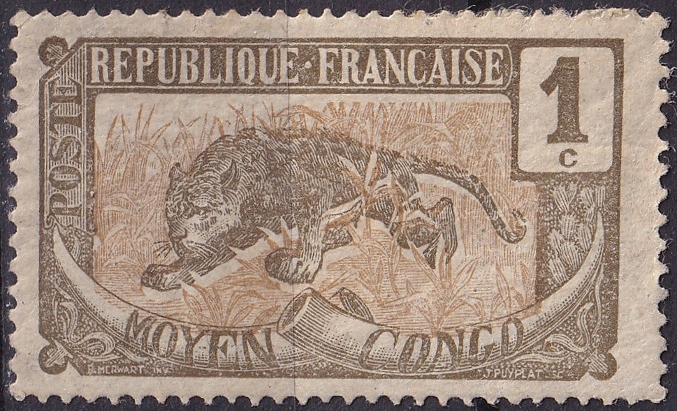1907 Middle Congo Leopard 1c Definitive Michel FR-MC 1 SG FR-MC 1 (1 of 2)