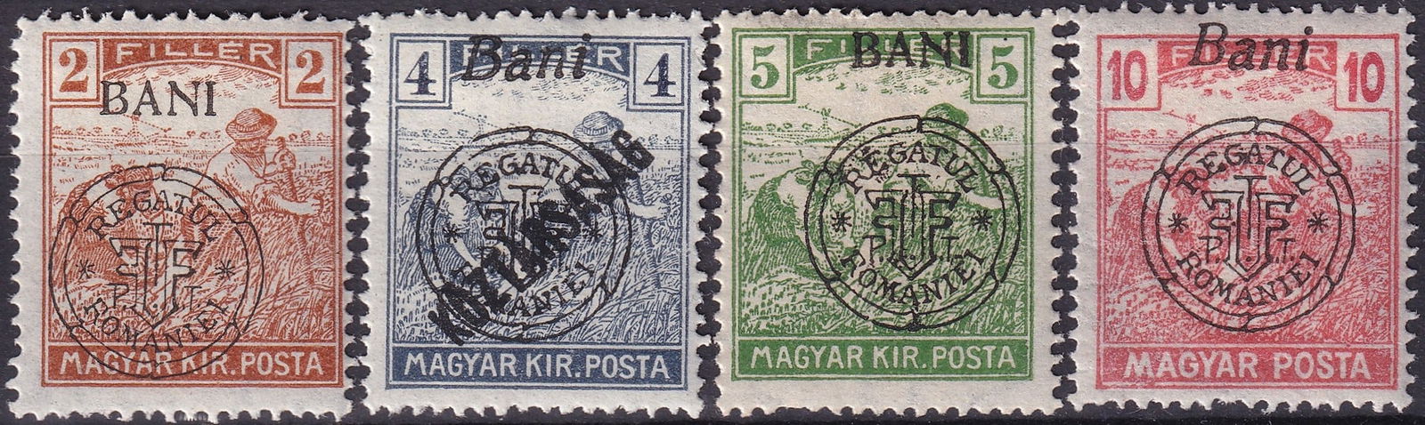 1919 Romania Transylvania SG 762 SG 819 Occupation Overprints Cluj Oradea: This exceptional and historically important group represents four occupation issues from Transylvania during the turbulent post–World War I period, issued in 1919 for the cities of Cluj (Kolozsvár)