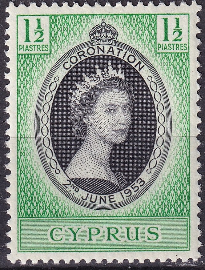 British 1953 Cyprus Coronation Elizabeth II Scott 167: This commemorative postage stamp was issued by Cyprus on 2 June 1953 to mark the coronation of Queen Elizabeth II, a major imperial and constitutional milestone within the British Commonwealth. The de