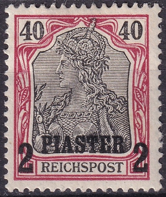 Turkey 1901 German Post Offices Turkey 2 Piastre Michel 17I MNH: A mint never hinged example of the 1901 Germania surcharge issue for the German Post Offices in Turkey, catalogued as Michel DR-TYR 17I, Scott DR-TYR 18, Yvert DR-TYR 16 and Stanley Gibbons DR-TYR 22.