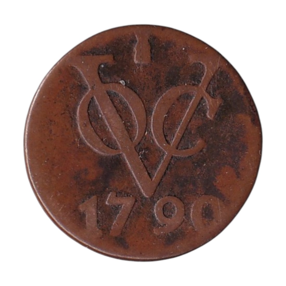 1790 Netherlands East Indies VOC 2 Duit KM118: 1790 Netherlands East Indies VOC 2 Duit copper coin KM118 issued for circulation in the Dutch East Indies during the final decade of the Verenigde Oostindische Compagnie administration. Struck in copp