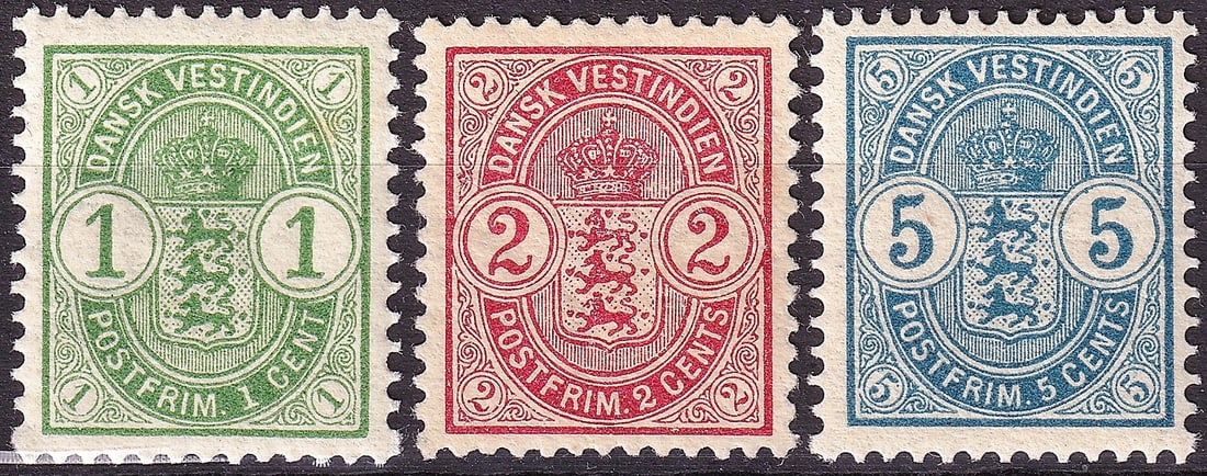 1905 Danish West Indies King Christian IX Numeral Issue Scott 16 17 18 MNH: An attractive mint never hinged trio from the classic numeral definitive series of the Danish West Indies, issued during the late colonial administration of the islands under the Danish crown. The set