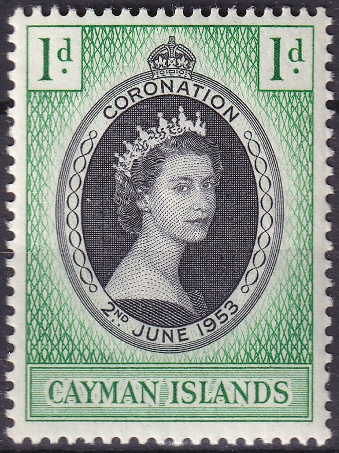 1953 Cayman Islands Coronation Queen Elizabeth II Scott 140: Issued for the Coronation of Queen Elizabeth II on 2 June 1953 this commemorative 1d stamp from the Cayman Islands forms part of the great Commonwealth omnibus series celebrating a new royal era and t