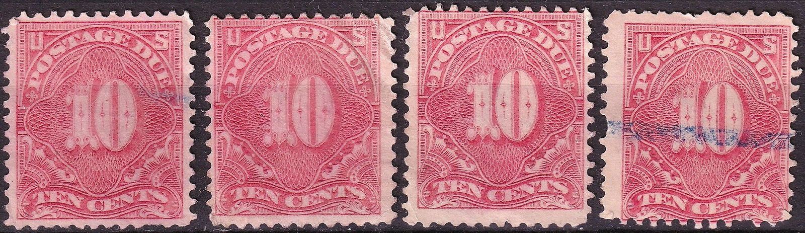 1917 U.S. Postage Due, 10 Cents Carmine Lot, Perf 11, Scott J65 (1 of 2)