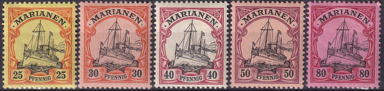 1901 German Mariana Islands Yacht Set Scott 11 12 13 14 15 (1 of 2)