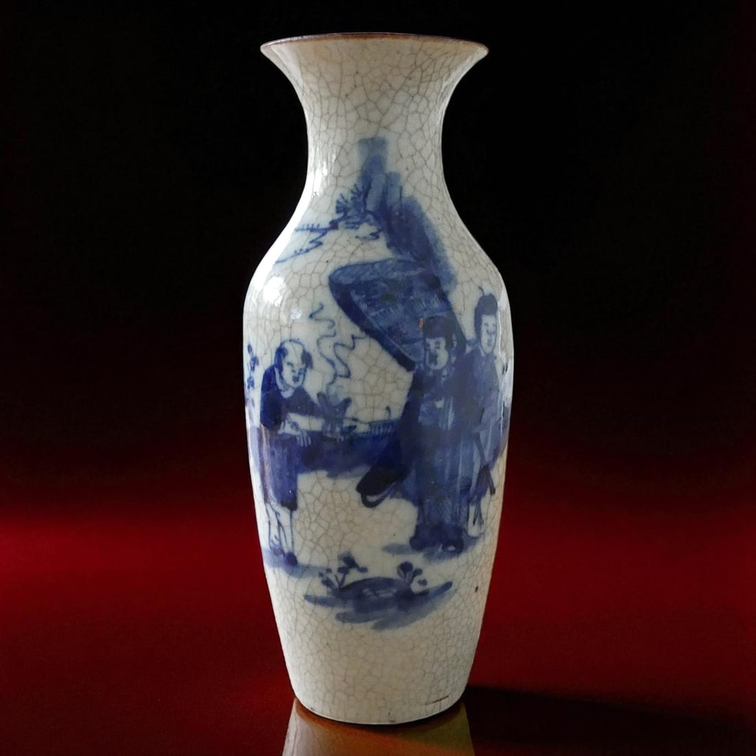 Chinese Blue and White Crackle-Glazed Vase, 19th Century, 25.7 cm, Marked: A finely potted Chinese blue and white porcelain vase, measuring 25.7 cm in height and 12 cm in diameter, with a weight of 955 grams. This elegant example, most likely produced during the Guangxu peri
