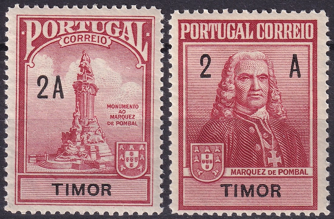 Portuguese colonial 1925 Timor Pombal Monument Postal Tax 2 avo Scott RA3: Issued in 1925 for the Portuguese colony of Timor, this postal tax issue commemorates the inauguration of the Marquis of Pombal monument and reflects the strong symbolic connection between Portugal’