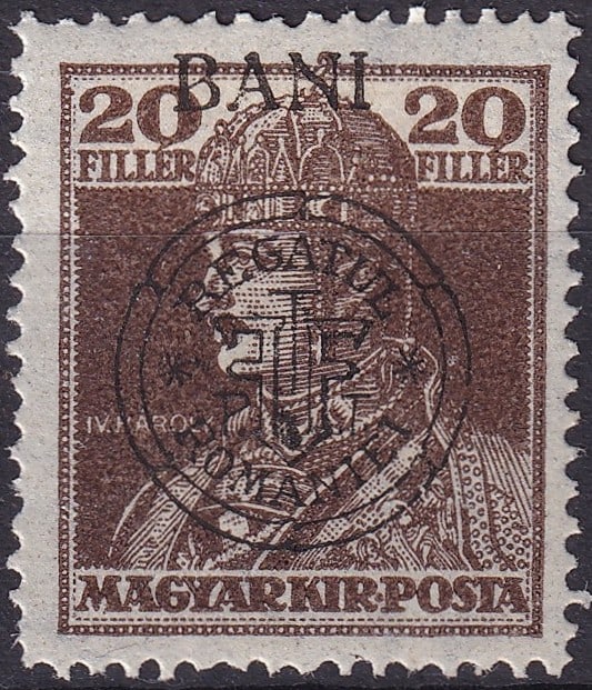1919 Hungary occupation Romania Cluj BANI overprint twenty bani HU-KO 37b Scott unlisted: Issued in 1919 for use in the city of Cluj during the politically turbulent transition following the dissolution of the Austro Hungarian Empire this locally overprinted stamp represents one of the his