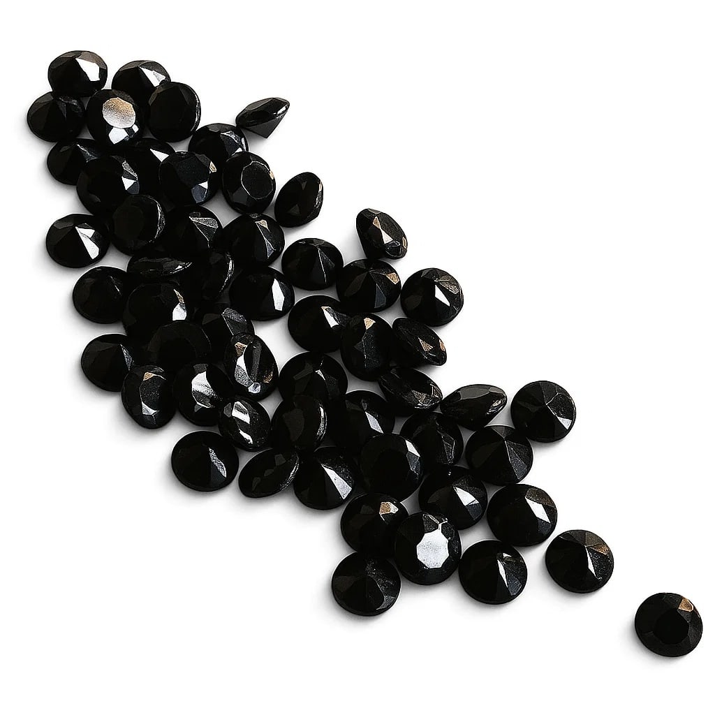 Black Sapphire Lot 60 Faceted Stones 21,65 Carat Untreated: This impressive lot comprises sixty natural black sapphires from an early alluvial deposit origin, offered as a unified parcel of gem-quality material intended for both collectors and jewelry artisans