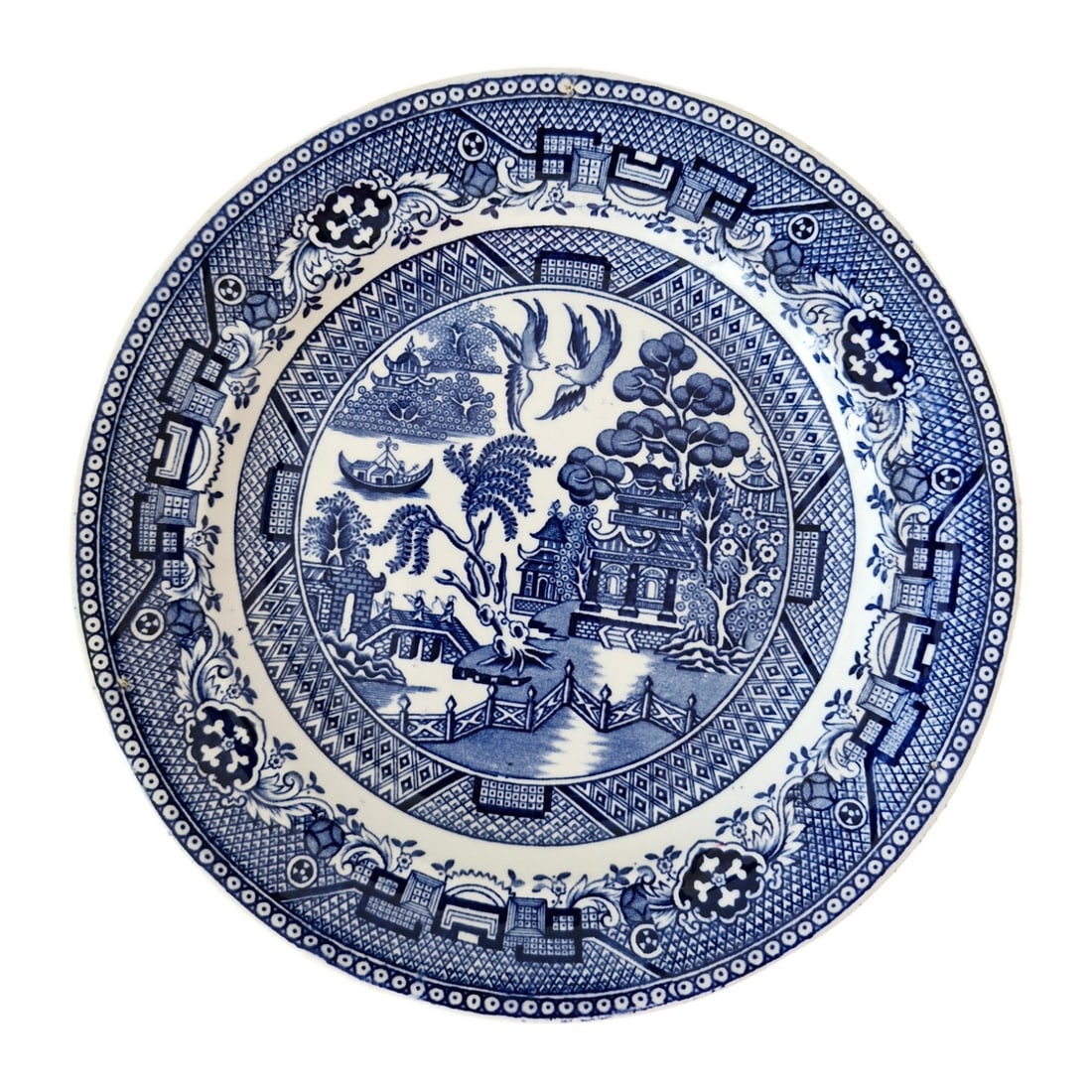 Rorstrand Blue Willow Plate, Sweden 19th Century, No. 1 Early Impressed Mark (1 of 5)