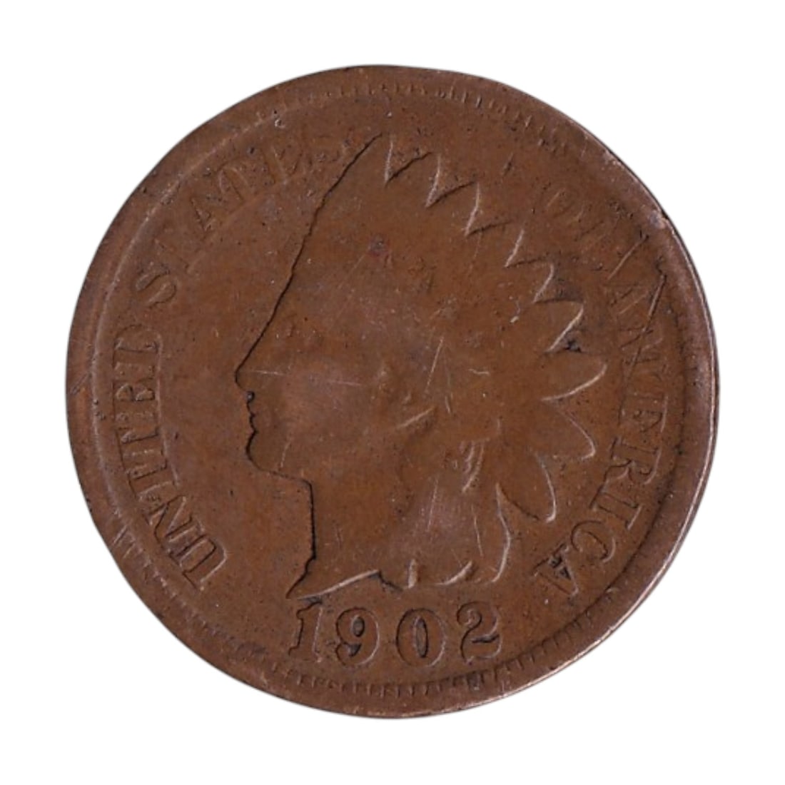 1902 United States Indian Head One Cent KM90a Bronze: This historic United States one cent coin from 1902 belongs to the celebrated Indian Head series struck during the late nineteenth and early twentieth century and represents one of the most iconic des