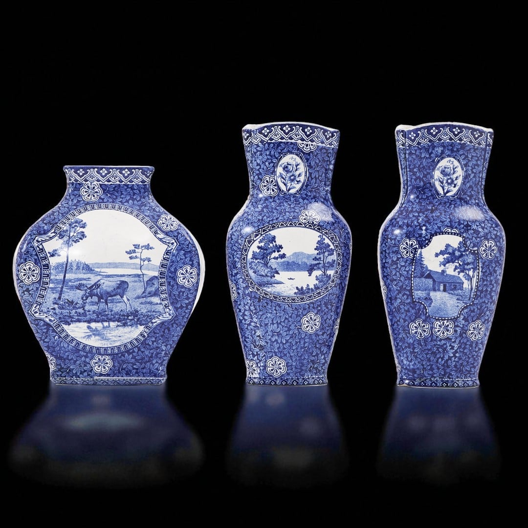 Rorstrand Blue and White Flintware Vases, 3 pcs, Early 19th Century (1 of 9)