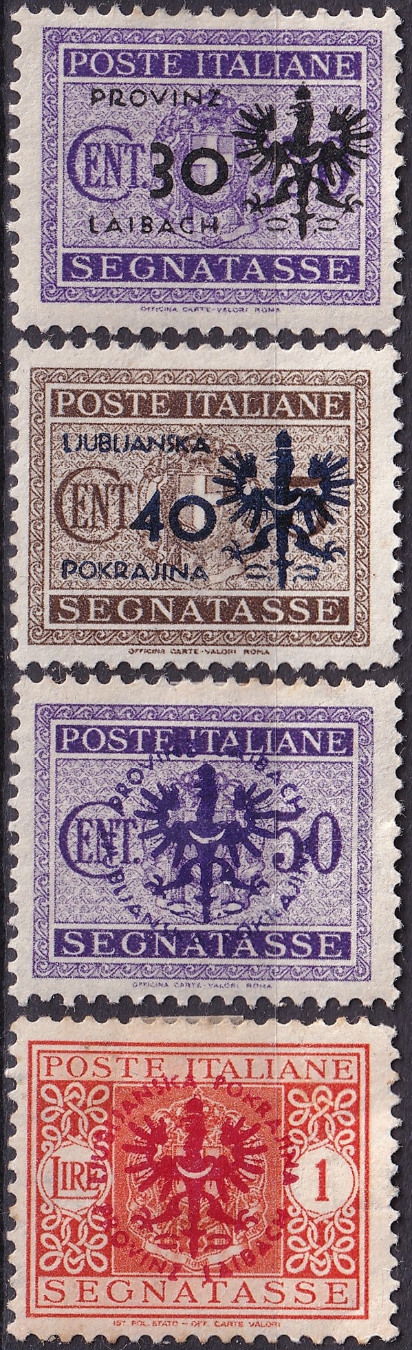 1944 Slovenia Laibach German Occupation Dues Set Michel P5 P6 P7 P8 Mint: This rare 1944 Slovenia Laibach German Occupation postage due set presents four distinct values produced during one of the most turbulent phases of European wartime postal history and illustrates the